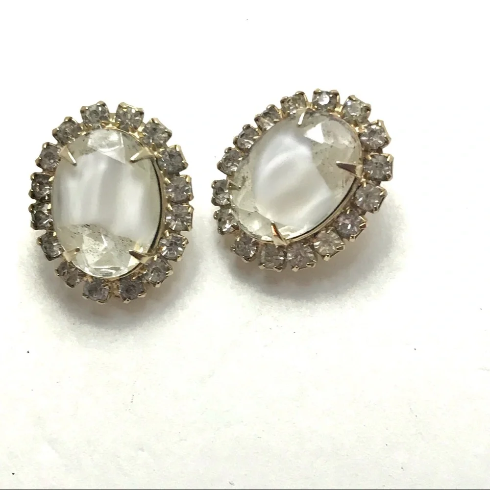 Vintage Rhinestone Earrings White Glass Stones
